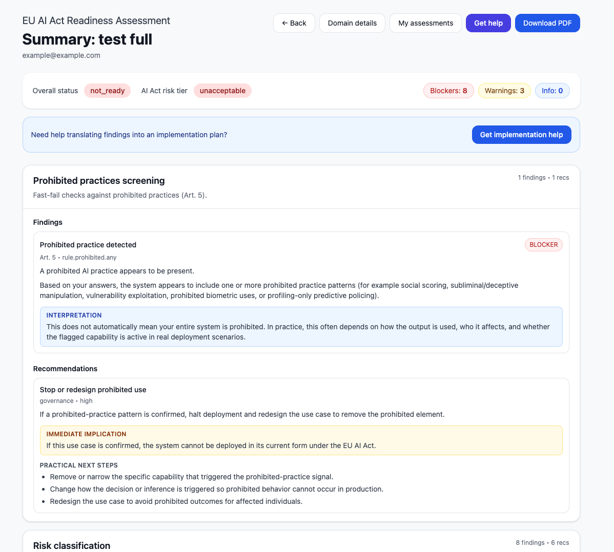 Assessment summary screenshot